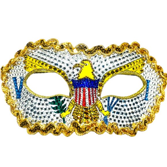 US Virgin Islands Flag Crystal Rhinestones HandMade Masquerade Mask - Picture 2 of 3